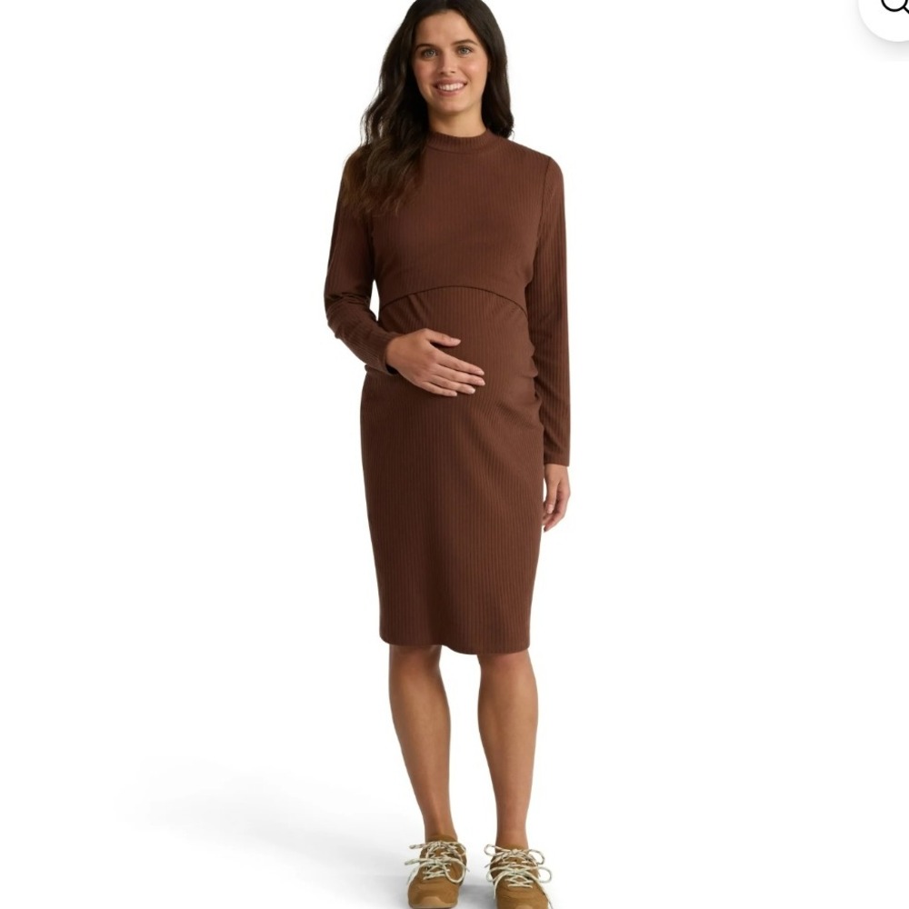 Time & Tru Maternity 2-Piece‎ Ribbed Dress Set XL 16-18 Neutral Brown NWT